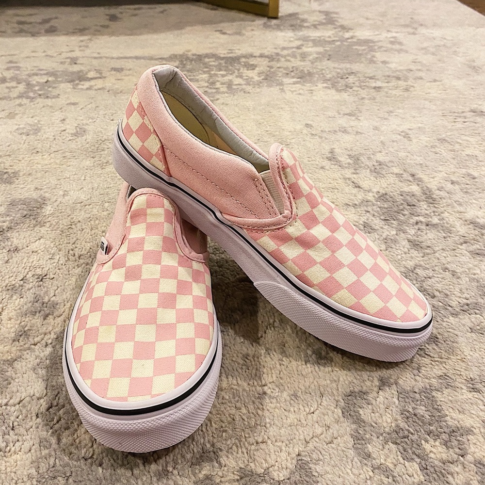 Vans Checkerboard Slip-On Pink and White Shoes